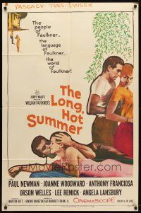 9b530 LONG, HOT SUMMER 1sh '58 Paul Newman, Joanne Woodward, Faulkner directed by Martin Ritt!