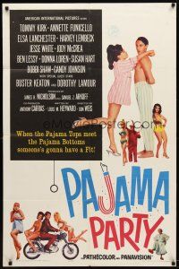 9b673 PAJAMA PARTY 1sh '64 Annette Funicello in sexy lingerie, Tommy Kirk, Buster Keaton shown!