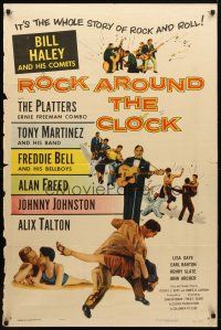 9b752 ROCK AROUND THE CLOCK 1sh '56 Bill Haley & His Comets, The Platters, Alan Freed!