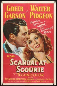 9b776 SCANDAL AT SCOURIE 1sh '53 great close up art of smiling Greer Garson & Walter Pidgeon!