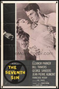 9b791 SEVENTH SIN 1sh '57 sexy scared Eleanor Parker betrays super angry Bill Travers!