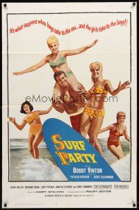 9b863 SURF PARTY 1sh '64 when Beach Boys meet Surf Sweeties, it's a real swingin' splash of fun!