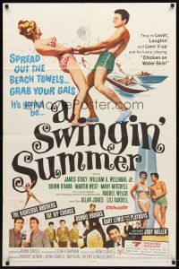 9b869 SWINGIN' SUMMER 1sh '65 rock 'n' roll music, great sexy beach party art!