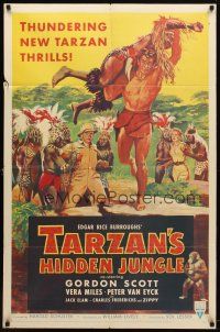 9b882 TARZAN'S HIDDEN JUNGLE 1sh '55 cool artwork of Gordon Scott as Tarzan!