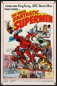 9b899 THREE FANTASTIC SUPERMEN 1sh '77 I Fantastici tre supermen, awesome comic book art by Pollard