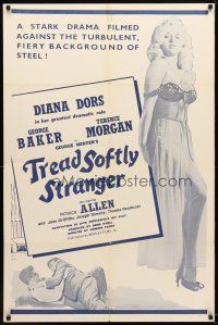 9b918 TREAD SOFTLY STRANGER military 1sh '58 full-length image of sexy Diana Dors in lingerie!