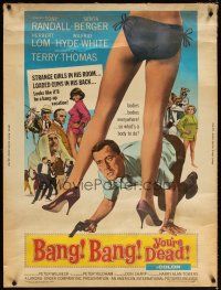 9c144 BANG BANG YOU'RE DEAD 30x40 '66 wacky art of Tony Randall crouching between sexy legs!
