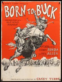 9c147 BORN TO BUCK 30x40 '68 Casey Tibbs presents & directs, cool rodeo artwork by Ed Smyth!