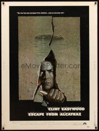 9c163 ESCAPE FROM ALCATRAZ 30x40 '79 cool artwork of Clint Eastwood busting out by Lettick!