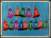 9c183 MERRY CHRISTMAS 30x40 '60 cool art of jingle bells on strings!