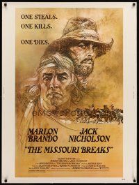 9c186 MISSOURI BREAKS 30x40 '76 art of Marlon Brando & Jack Nicholson by Bob Peak!