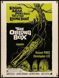 9c195 OBLONG BOX 30x40 '69 Vincent Price, Edgar Allan Poe's tale of living dead, cool horror art!
