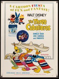 9c235 THREE CABALLEROS 30x40 R77 Disney, cartoon art of Donald Duck, Panchito & Joe Carioca!