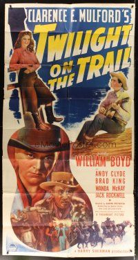 9c098 TWILIGHT ON THE TRAIL 3sh '41 cool art of William Boyd as Hopalong Cassidy!