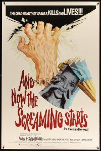 9c392 AND NOW THE SCREAMING STARTS 40x60 '73 sexy terrified girl & art of severed hand!