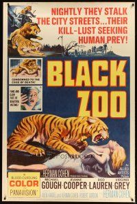 9c397 BLACK ZOO 40x60 '63 cool horror image of fang and claw killers stalking the city streets!