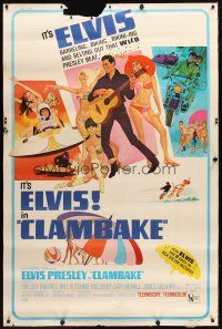 9c411 CLAMBAKE 40x60 '67 cool art of Elvis Presley with guitar & sexy babes by Robert McGinnis!