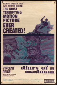 9c416 DIARY OF A MADMAN 40x60 '63 Vincent Price in his most chilling portrayal of evil!