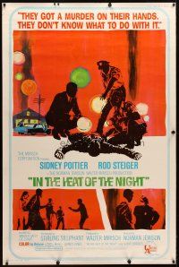 9c431 IN THE HEAT OF THE NIGHT 40x60 '67 Poitier, Rod Steiger, Warren Oates, cool crime art!