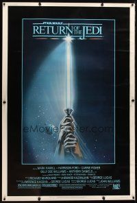 9c456 RETURN OF THE JEDI 40x60 '83 George Lucas classic, art of hands holding lightsaber!