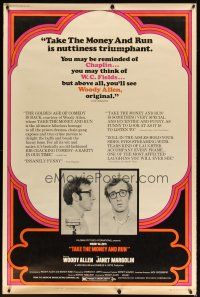 9c471 TAKE THE MONEY & RUN 40x60 '69 wacky Woody Allen mugshot in classic mockumentary!
