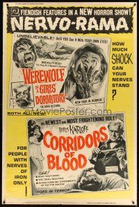 9c481 WEREWOLF IN A GIRLS' DORMITORY/CORRIDORS OF BLOOD 40x60 '60s wild horror double-bill!