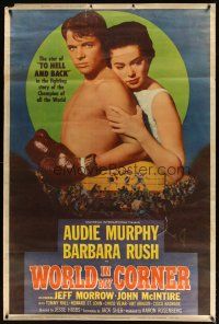 9c484 WORLD IN MY CORNER style Y 40x60 '56 close up of champion boxer Audie Murphy w/boxing gloves!