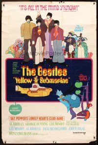 9c485 YELLOW SUBMARINE 40x60 '68 wonderful psychedelic art of Beatles John, Paul, Ringo & George!