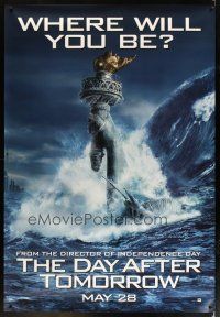 9c497 DAY AFTER TOMORROW DS bus stop '04 cool art of Statue of Liberty buried in tidal wave!