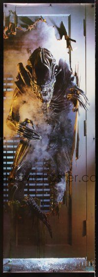 9c329 ALIENS commercial poster '86 James Cameron, huge image of alien busting through door!