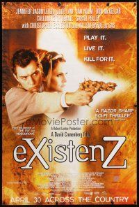 9c324 EXISTENZ advance English 40x60 '99 David Cronenberg, Jennifer Jason Leigh & Jude Law!