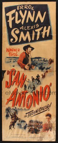 9c124 SAN ANTONIO boardbacked insert '45 great art of Alexis Smith & cowboy Errol Flynn!