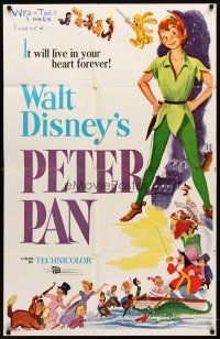 9c257 PETER PAN 1sh R58 Walt Disney animated cartoon fantasy classic, great full-length art!