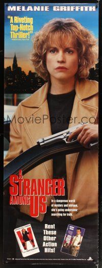 9c293 STRANGER AMONG US video poster '92 Sidney Lumet, image of Melanie Griffith w/gun!