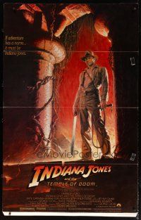 9c050 INDIANA JONES & THE TEMPLE OF DOOM standee '84 full-length art of Harrison Ford by Wolfe!