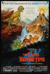 9c277 LAND BEFORE TIME half subway '88 Steven Spielberg, George Lucas, Don Bluth, dinosaur cartoon