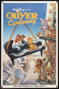 9c280 OLIVER & COMPANY half subway '88 great art of Walt Disney cats & dogs in New York City!