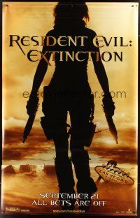 9c556 RESIDENT EVIL: EXTINCTION DS vinyl banner '07 sexy Milla Jovovich in zombie killing action!