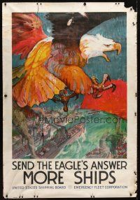 9c361 SEND THE EAGLE'S ANSWER 41x60 WWI war poster '17 more ships, art by James Henry Daugherty!