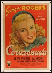9d129 HEARTBEAT linen Argentinean '46 different stone litho headshot art of sexy Ginger Rogers!