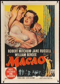 9d086 MACAO linen Aust 1sh '52 Josef von Sternberg, stone litho of Robert Mitchum & Jane Russell!