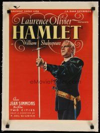 9d168 HAMLET linen Belgian '48 different art of Laurence Olivier in William Shakespeare classic!