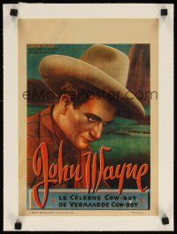 9d155 JOHN WAYNE linen Belgian '40s wonderful close artwork image of the legendary cowboy star!