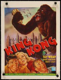 9d169 KING KONG linen Belgian R60s cool art of the giant ape + Fay Wray, Robert Armstrong & Cabot!