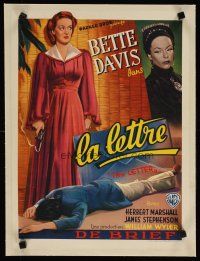 9d170 LETTER linen Belgian '40 different full-length art of Bette Davis with smoking gun over body!