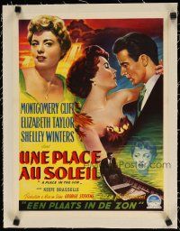 9d175 PLACE IN THE SUN linen Belgian '51 Montgomery Clift, Elizabeth Taylor, Winters, different!