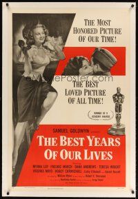 9d207 BEST YEARS OF OUR LIVES linen 1sh R54 William Wyler, full-length sexy Virginia Mayo!
