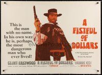 9d078 FISTFUL OF DOLLARS linen British quad '67 Sergio Leone, art of Clint Eastwood with gun!
