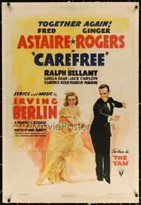 9d216 CAREFREE linen 1sh '38 Fred Astaire & Ginger Rogers dancing together again, Irving Berlin