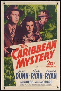 9d217 CARIBBEAN MYSTERY linen 1sh '45 James Dunn, Sheila Ryan & Edward Ryan in the topical jungle!
